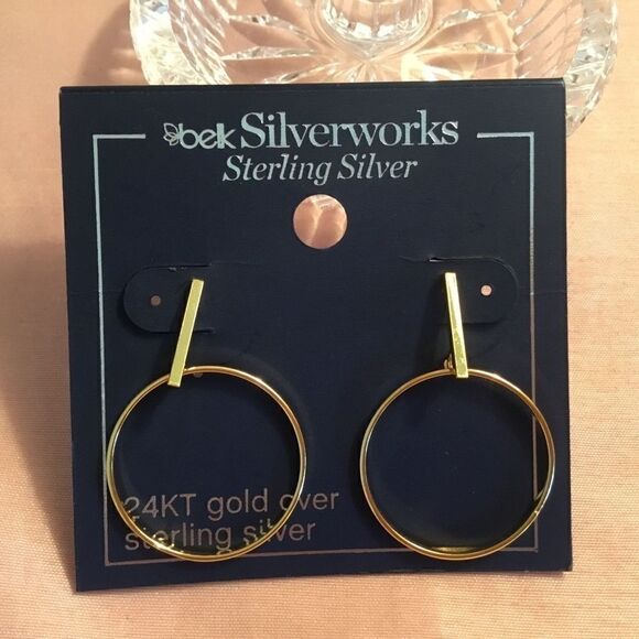 NWT Sterling Silver Gold Plated Hoop Earrings - Picture 2 of 5